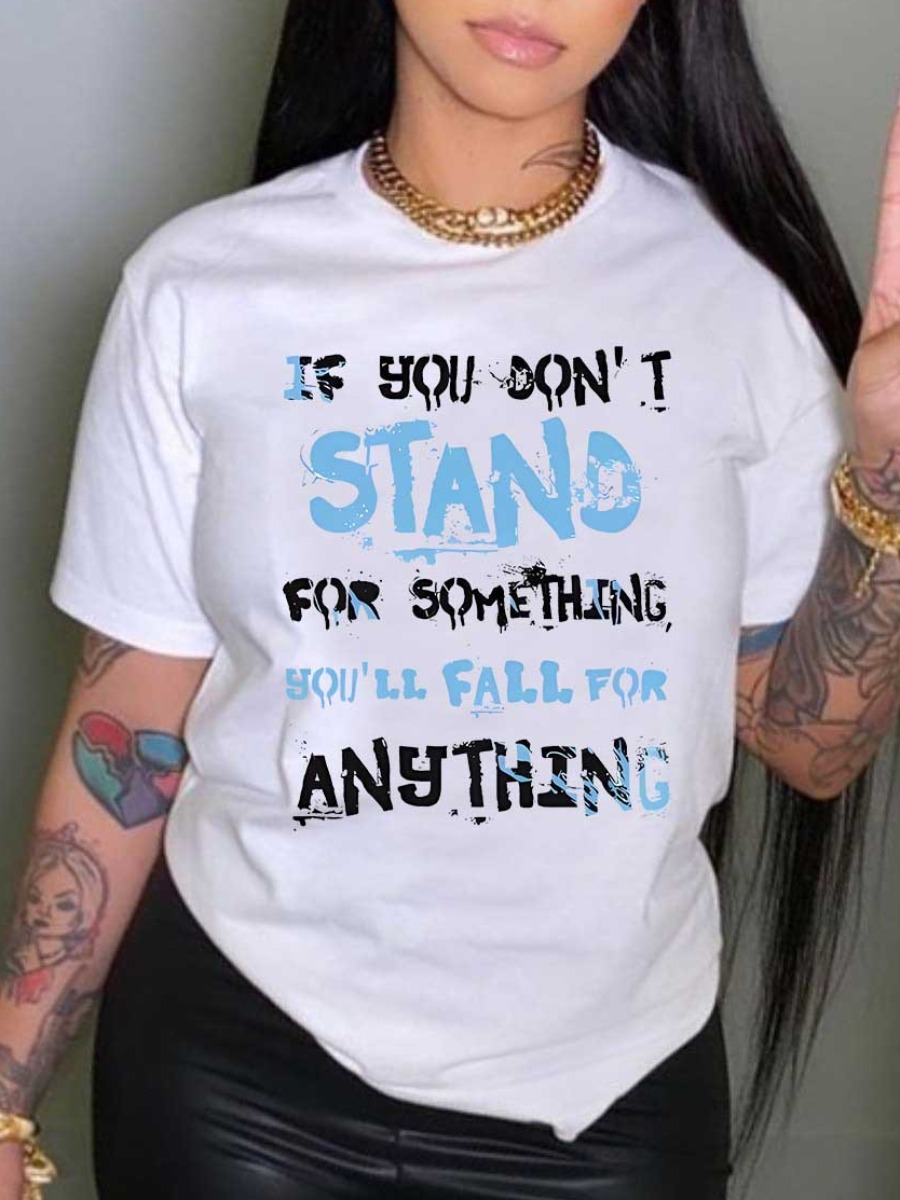 LW Plus Size Round Neck Letter Print T-shirt