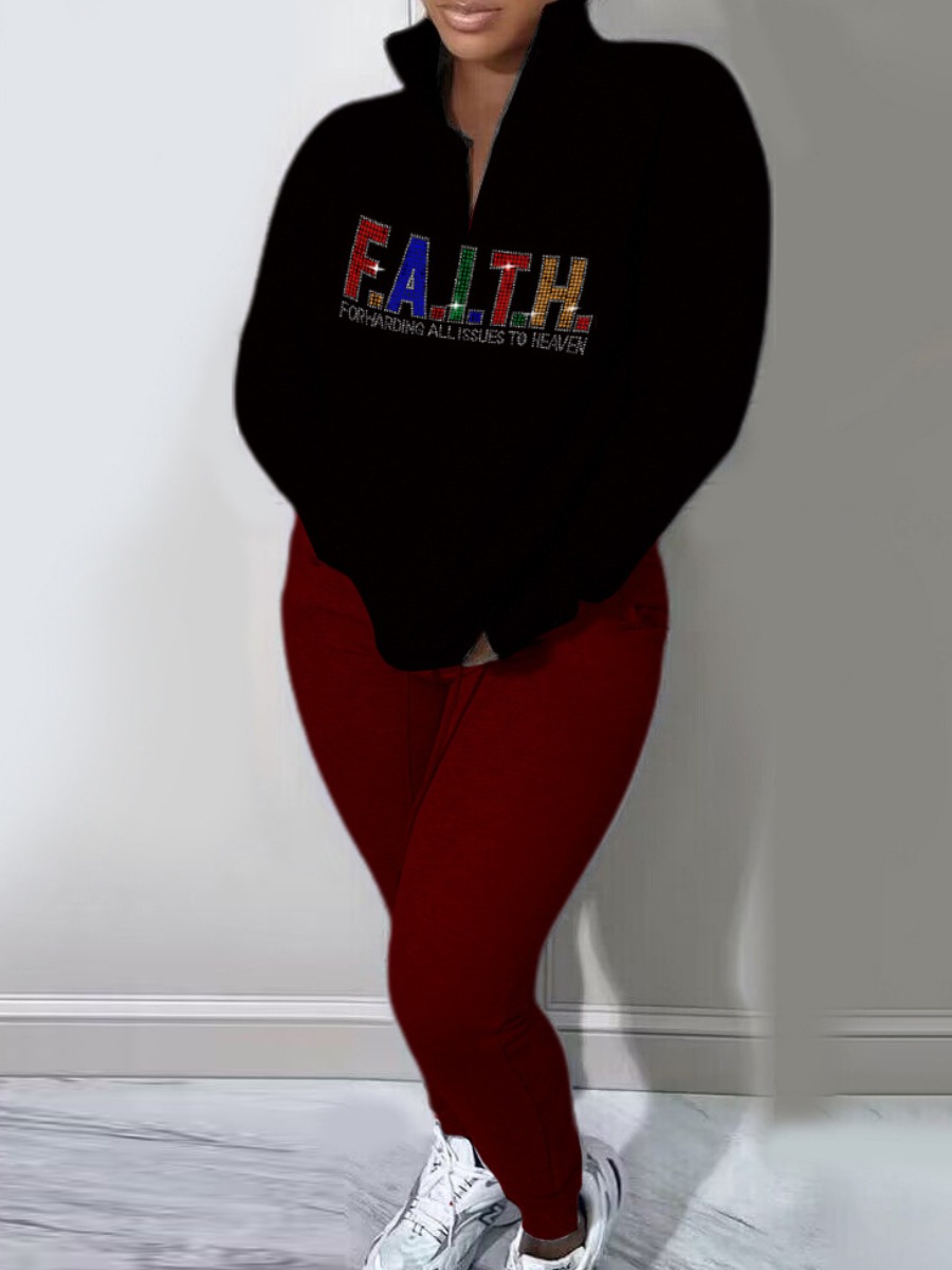 LW Plus Size Rhinestone Faith Letter Decor Pants S