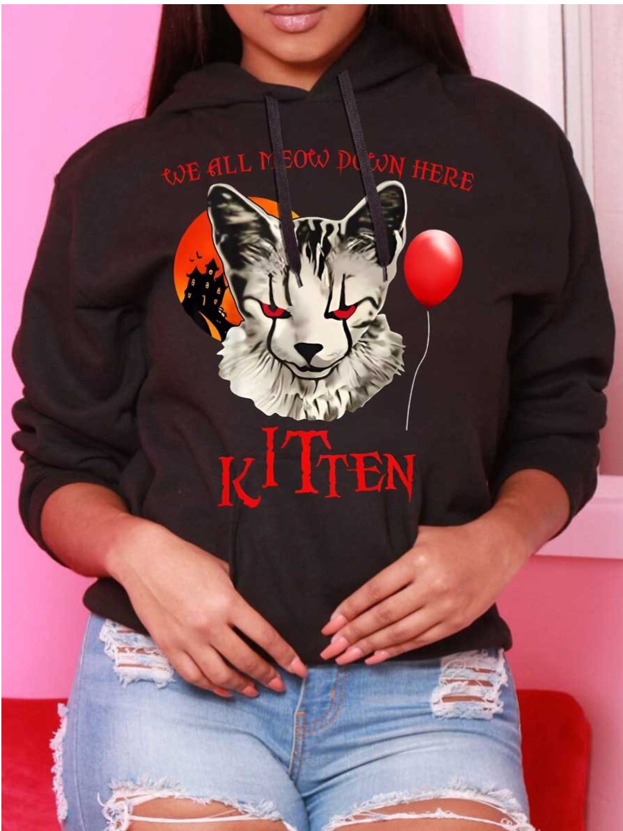 LW Plus Size Figure Letter Print Kangaroo Pocket Hoodie