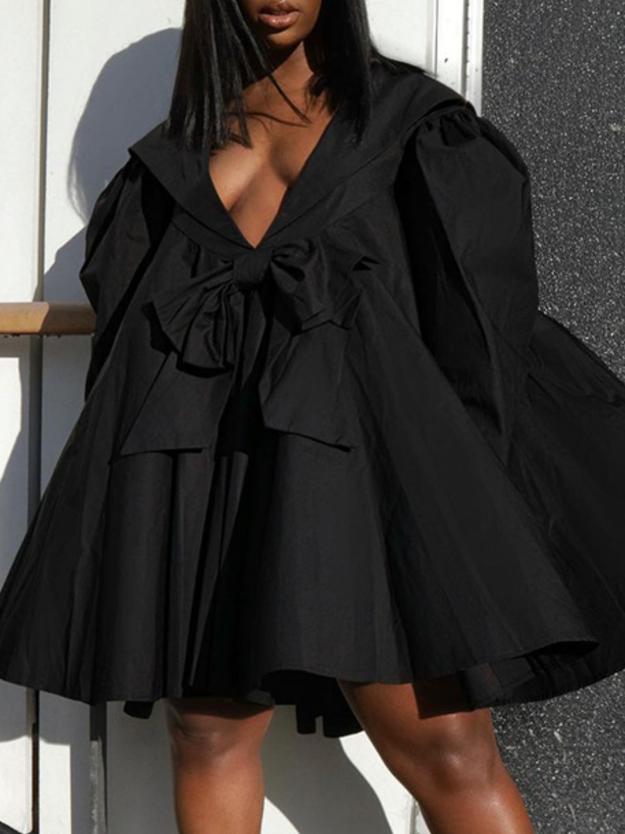 LW Plus Size Bow Tie Decor Fold Design Bud Dress