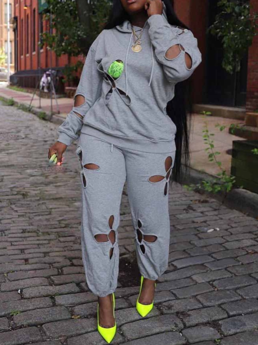 LW Plus Size Hooded Collar Cut Out Tracksuit Set