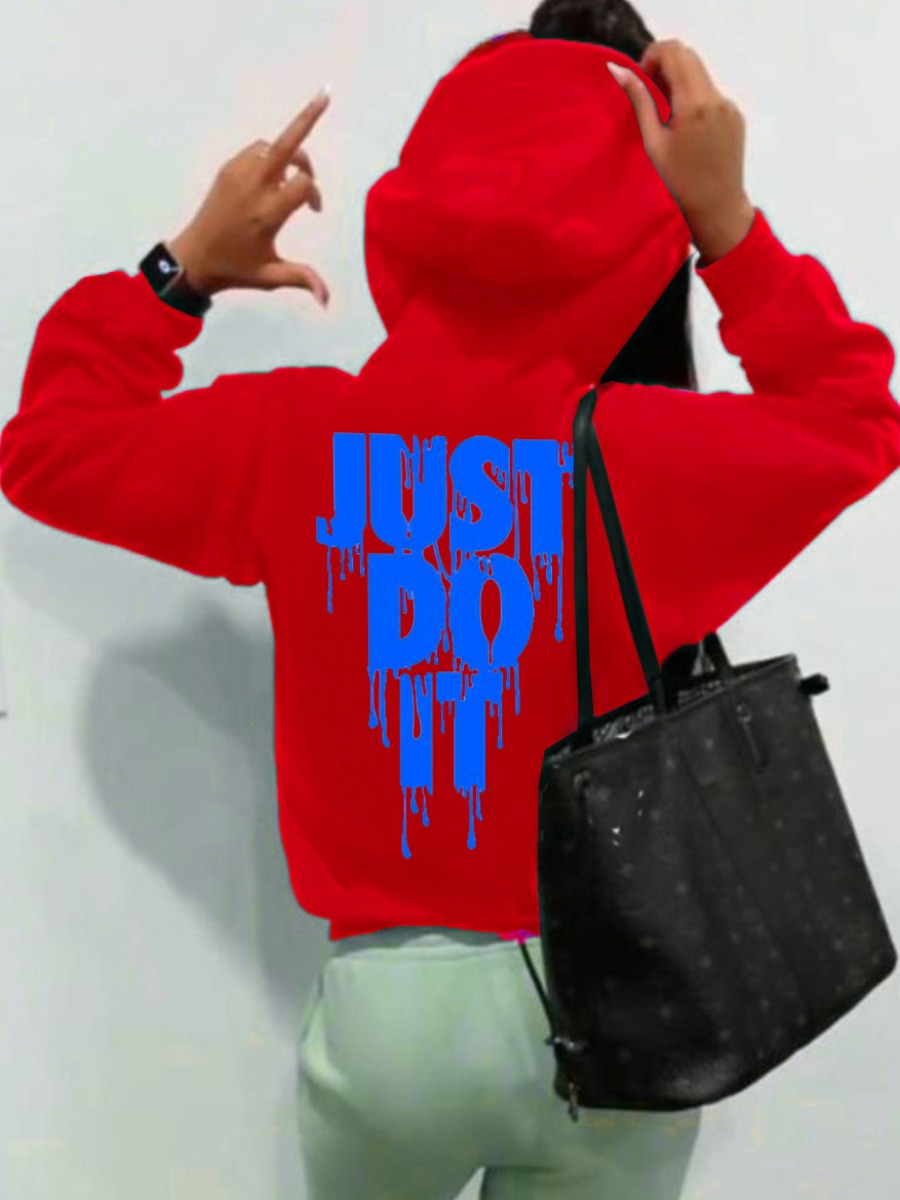 LW Just Do It Letter Print Kangaroo Pocket Print H