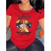 LW COTTON Butterfly Letter Lip Print T-shirt