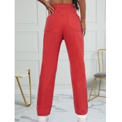 LW Pocket Design Solid Loose No Stretchy Jeans