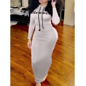LW Plus Size Hooded Collar Letter Print Bodycon Dr