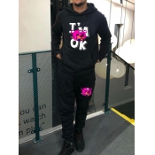 LW Men Cartoon Letter Print Kangaroo Pocket Tracks