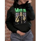LW Skeleton Figure Print Kangaroo Pocket Hoodie