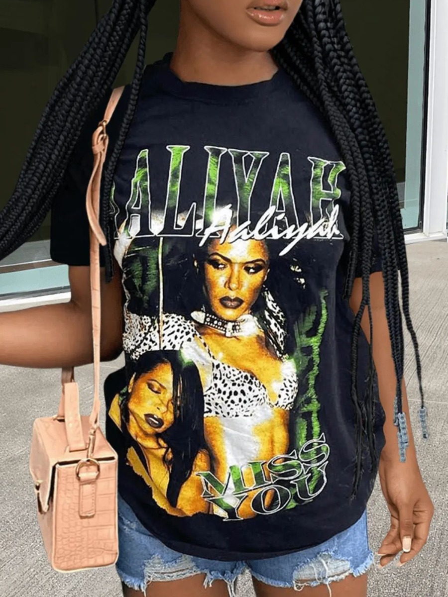 LW COTTON Figure Letter Print T-shirt