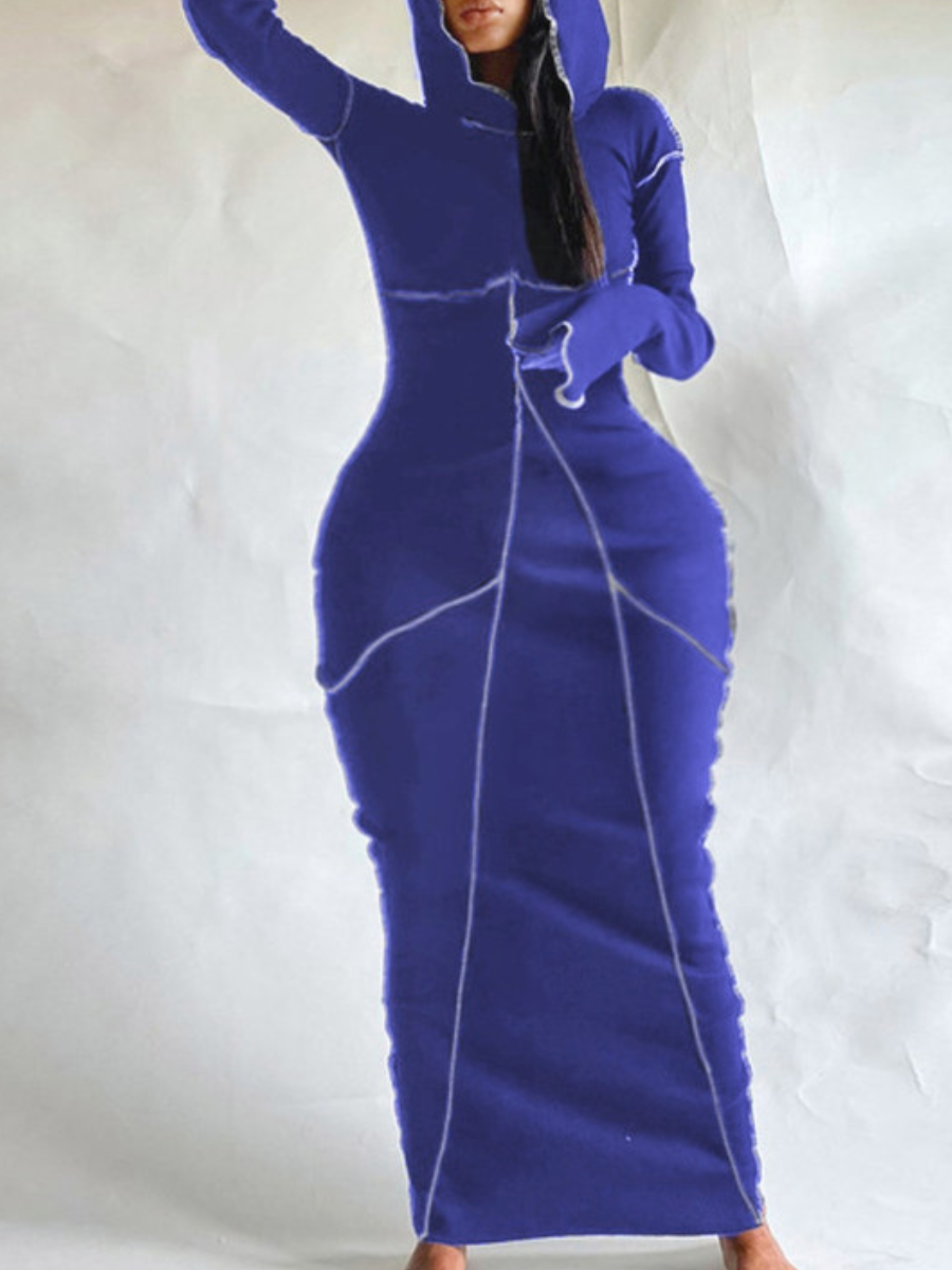 LW Plus Size Hooded Collar Line Stitching Bodycon Dress