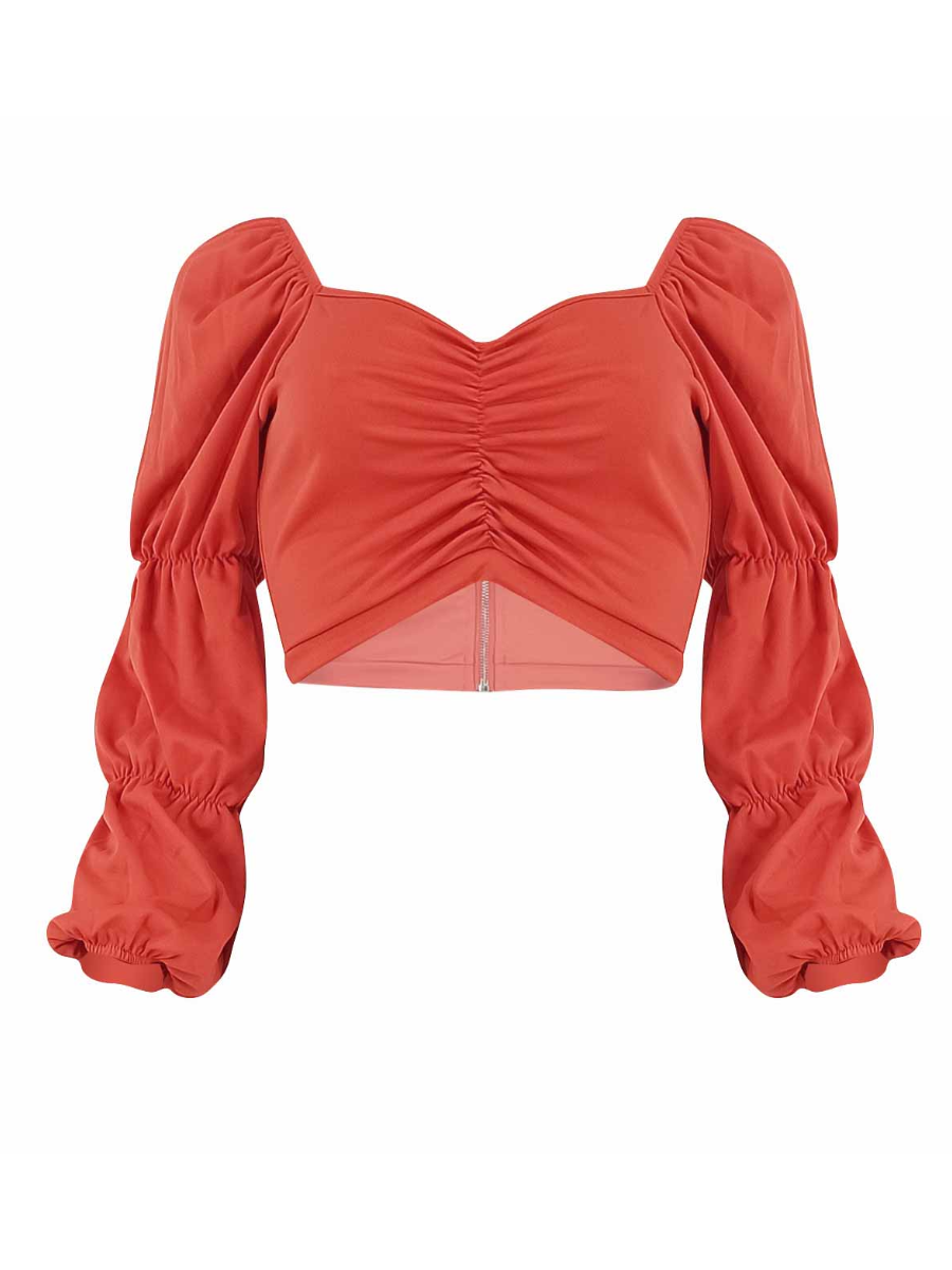 LW Off The Shoulder Shirred Crop Top Blouse