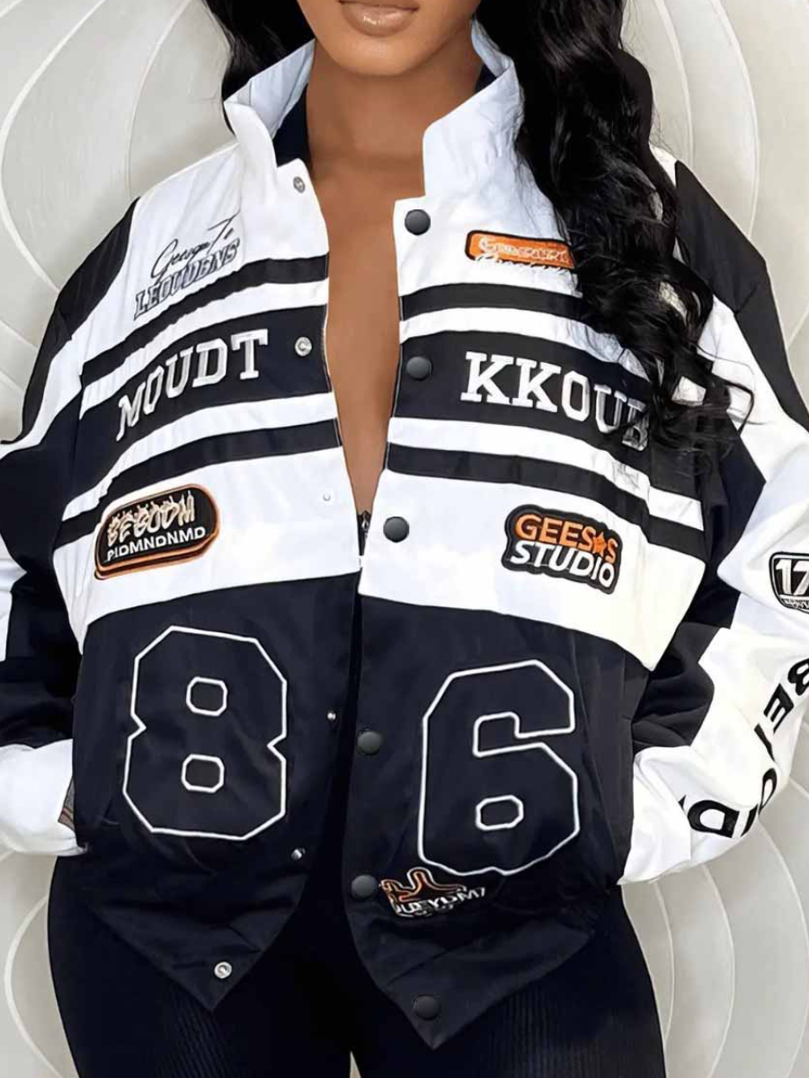 LW Letter Print Striped Jacket