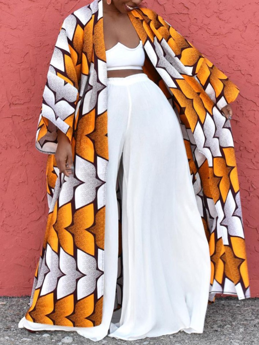 LW Plus Size Geometric Afro Print Loose Trench Coat