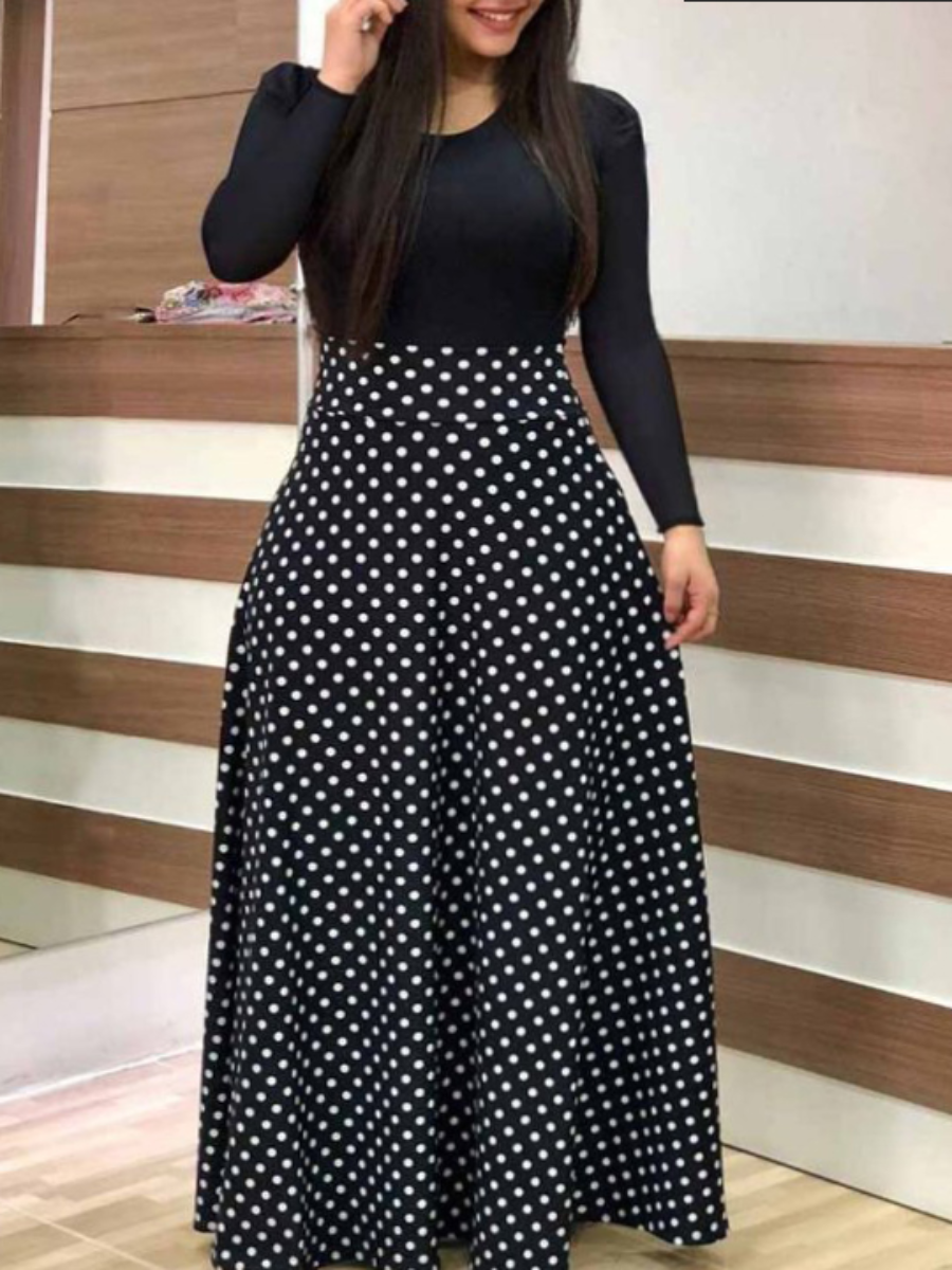 LW Plus Size Dot Print Cut Out A Line Dress