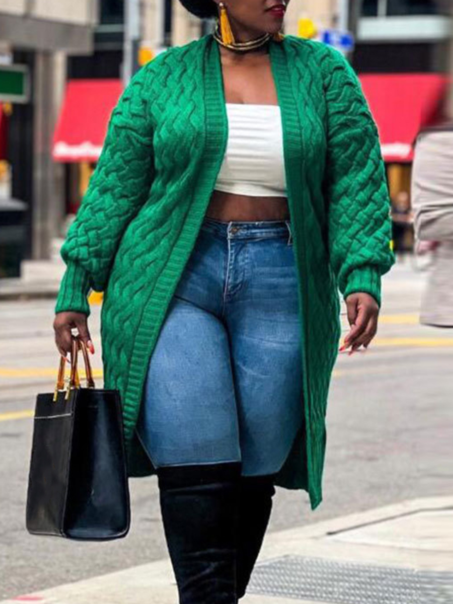 LovelyWholesale Plus Size Solid Color Loose Cardigan Fall Long Sleeve Casual Cardigan Conventional Collar Spring Summer 2024