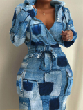 LW Plus Size Imitation Denim Drawstring Side Pocket Bodycon Dress