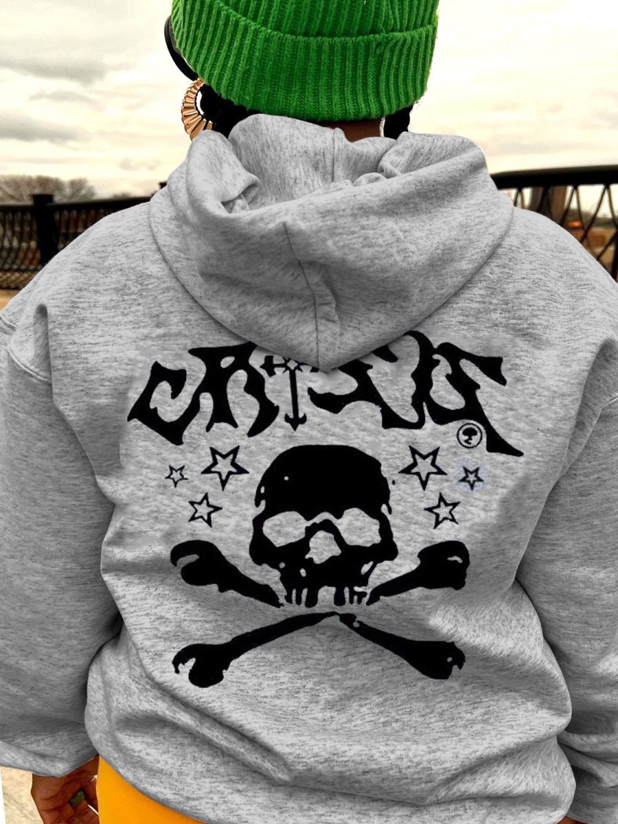 LW Plus Size Skull Head Star Print Kangaroo Pocket Jacket