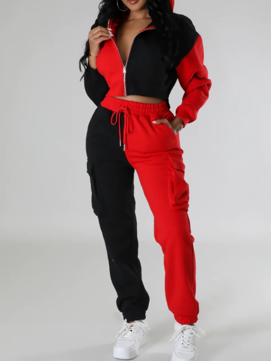 LW Drawstring Side Pocket Patchwork Pants Set