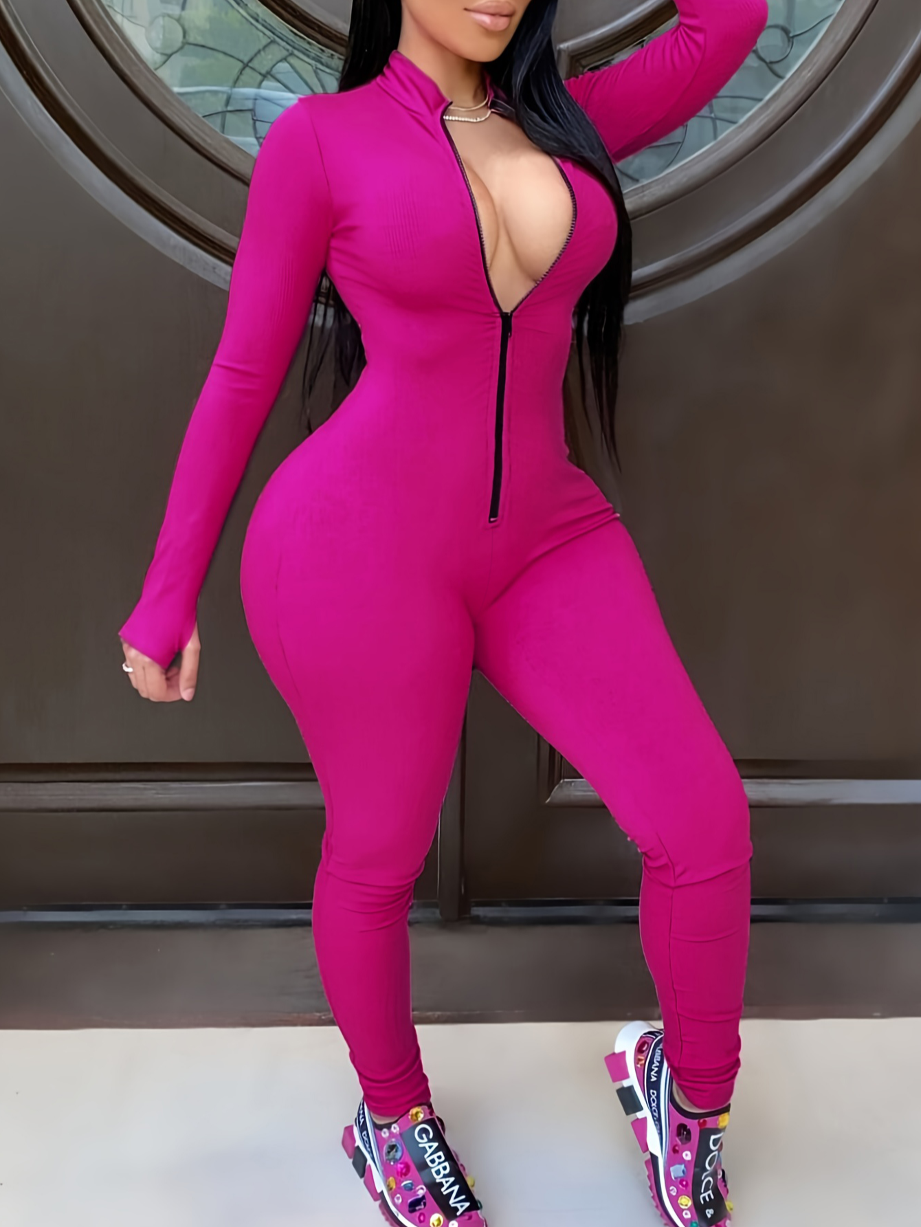 LW Plus Size Sportswear Zipper Design Jumpsuit
