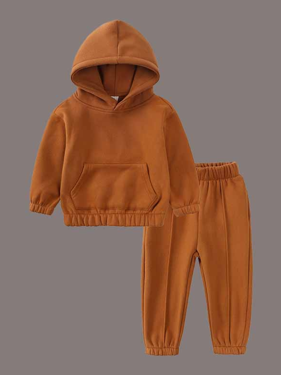 LW COTTON Kids Unisex Hooded Collar Kangaroo Pocket Tracksuit Set