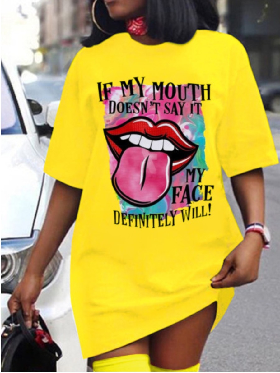 LW Plus Size Lip Letter Print T-shirt Dress