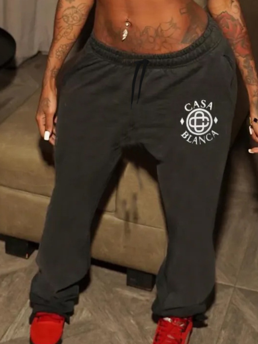 LW Letter Print Drawstring Sweatpants