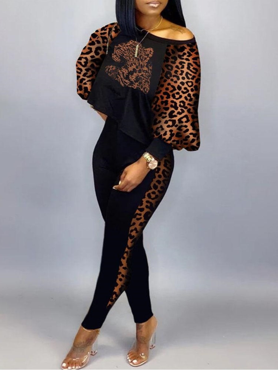 LW Plus Size Crop Top Leopard Print Skinny Pants S