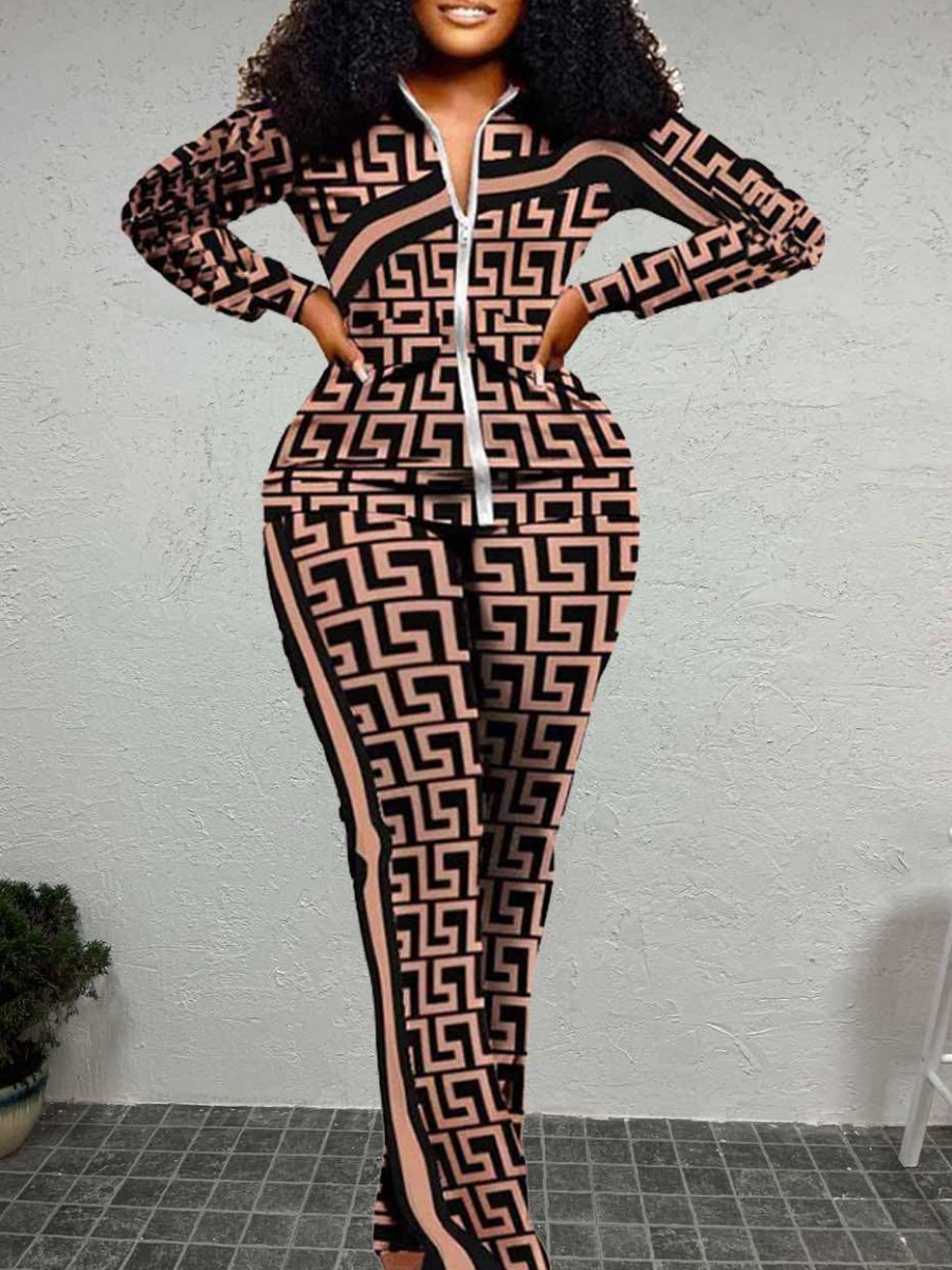 LW Plus Size Geometric Print Striped Flared Pants 