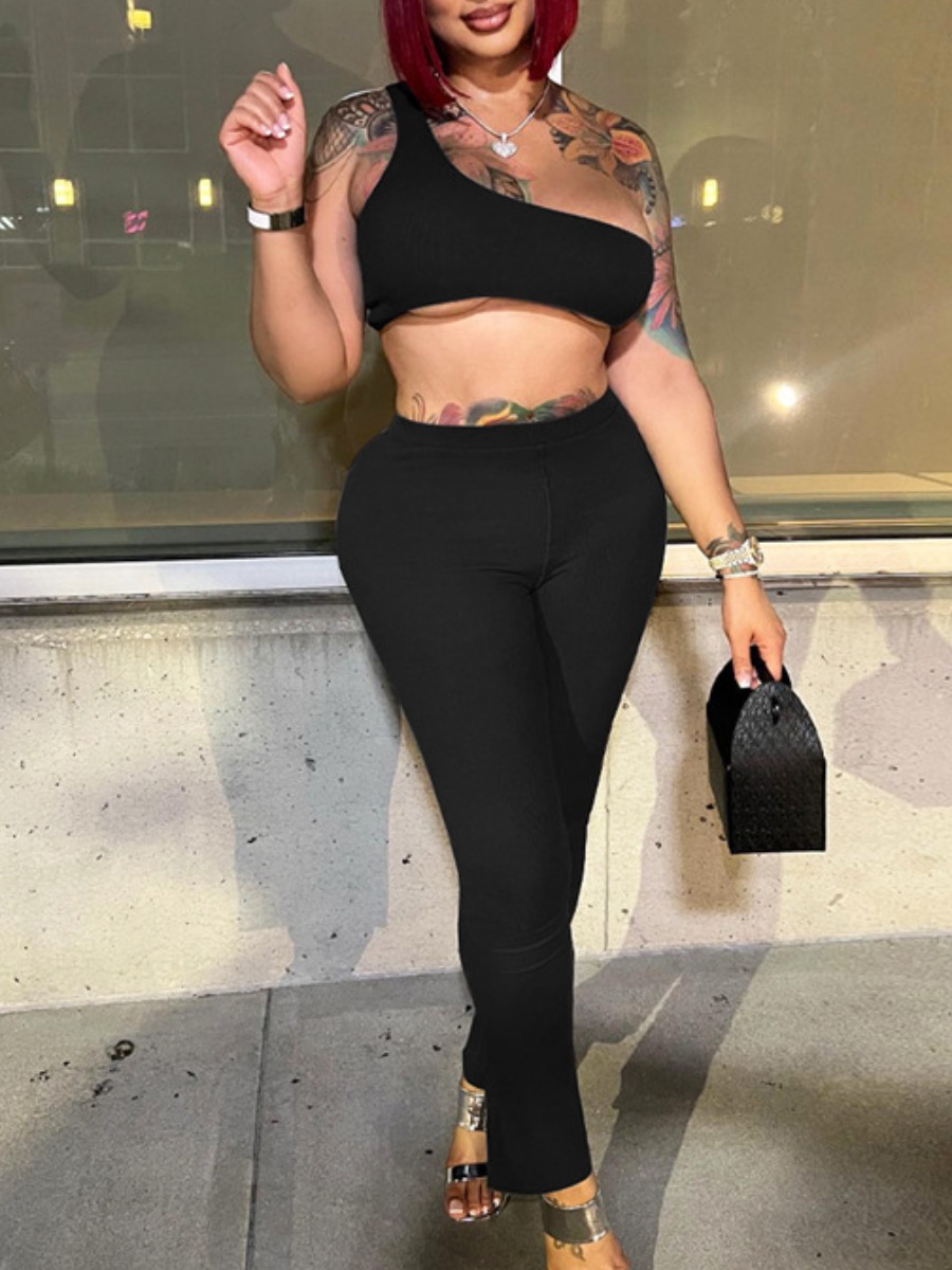 LW SXY One Shoulder Mid Waist Pants Set