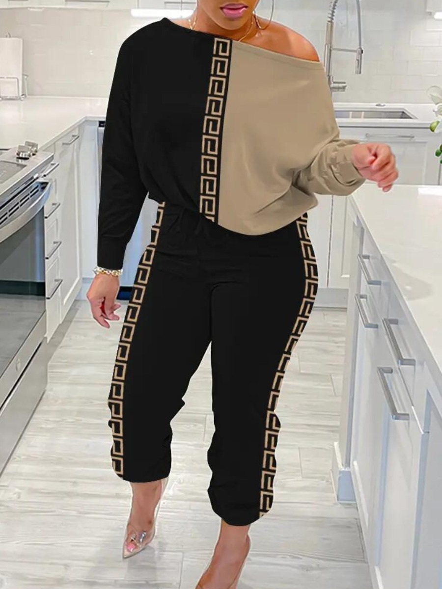LW Plus Size Inclined Neck Geometric Print Pants Set