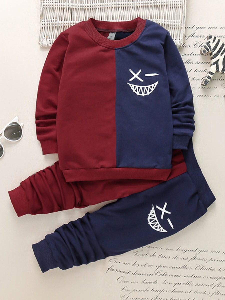 LW Unisex Kid Round Neck Patchwork Stacked Pants Set