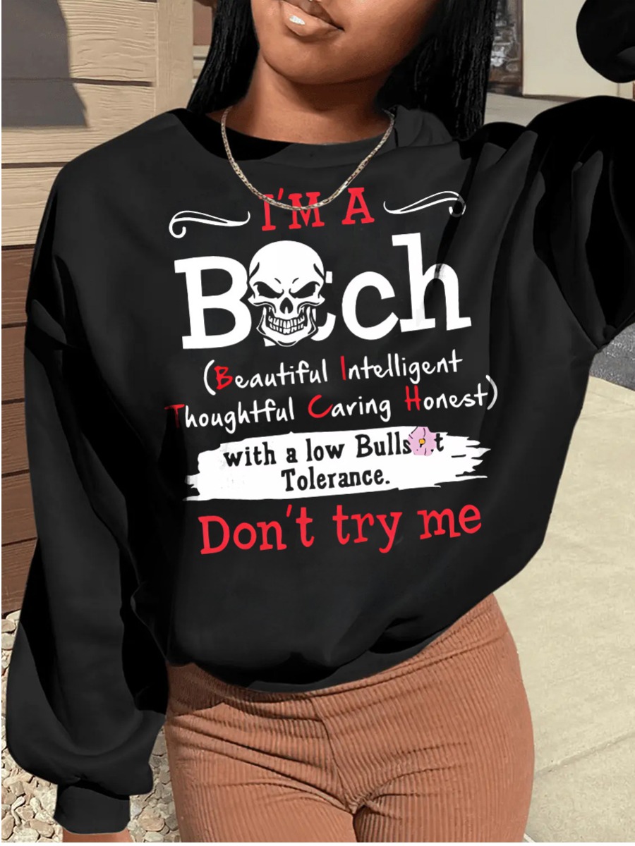 LW Plus Size Dropped Shoulder Skull Head Letter Pr