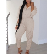 LW Button Design Drawstring Regular Fit Jumpsuit