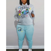 LW Plus Size Cartoon Letter Print Kangaroo Pocket 