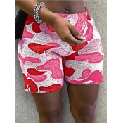 LW Mid Waist Camo Print Raw Edge Shorts