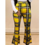 LW Trendy Grid Print Yellow Pants