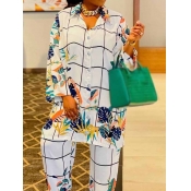 LW Plus Size Floral Plaid Print Wide Leg Pants Set