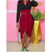 LW Plus Size Zipper Design Patchwork Skirt Set