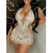 LW Backless See Through Rhinestone Bodycon Dress