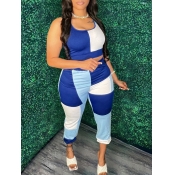 LW Crop Top Color Lump Patchwork Pants Set