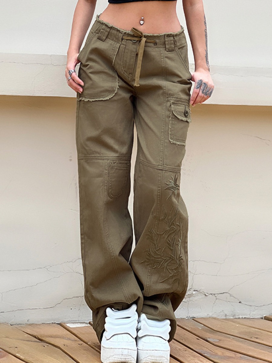 LovelyWholesale Pocket Design Drawstring Raw Edge Pants Spring|Fall Nine Points Sleeve Casual Spring Summer 2024