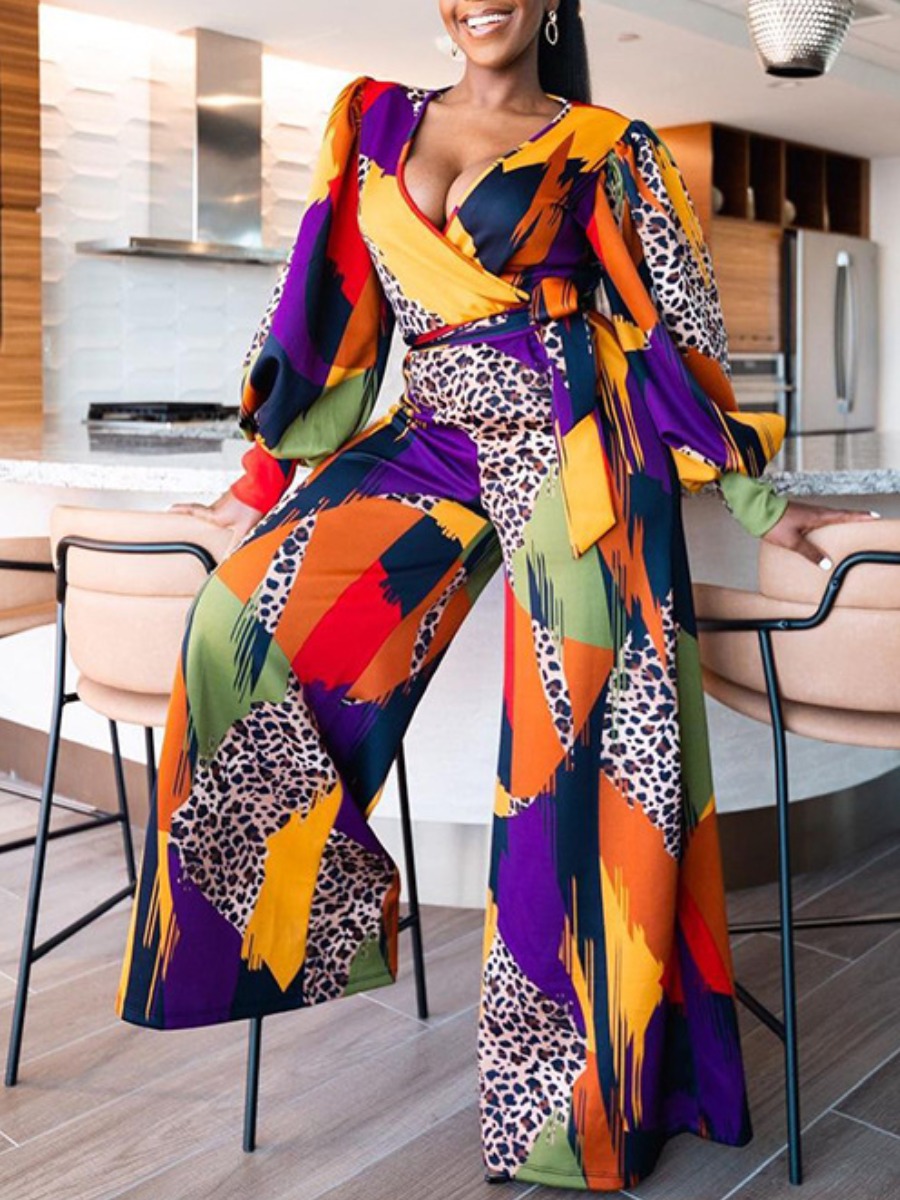 LW Plus Size Leopard Print Bandage Design Wide Leg