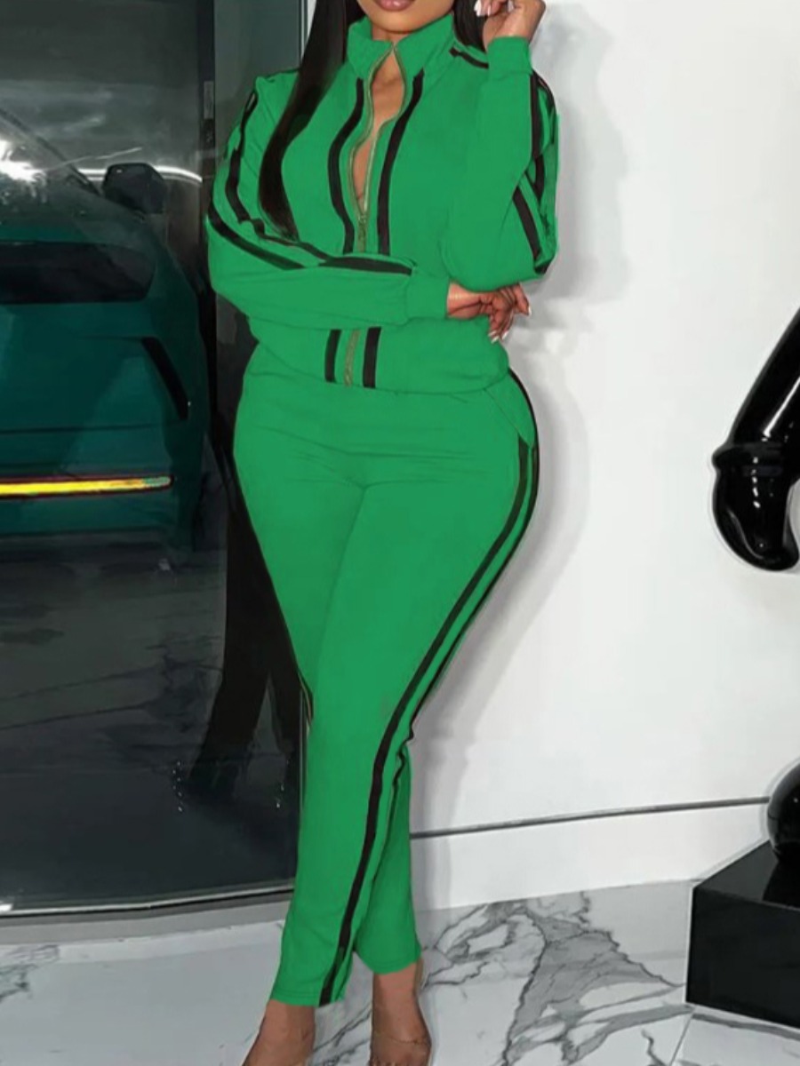 LW BASICS Plus Size Striped Regular Fit Tracksuit Set