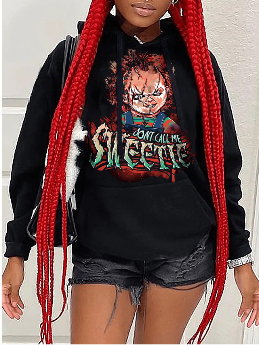 LW Plus Size Halloween Clown Letter Print Kangaroo