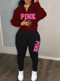 LW Plus Size Pink Letter Print Pants Set