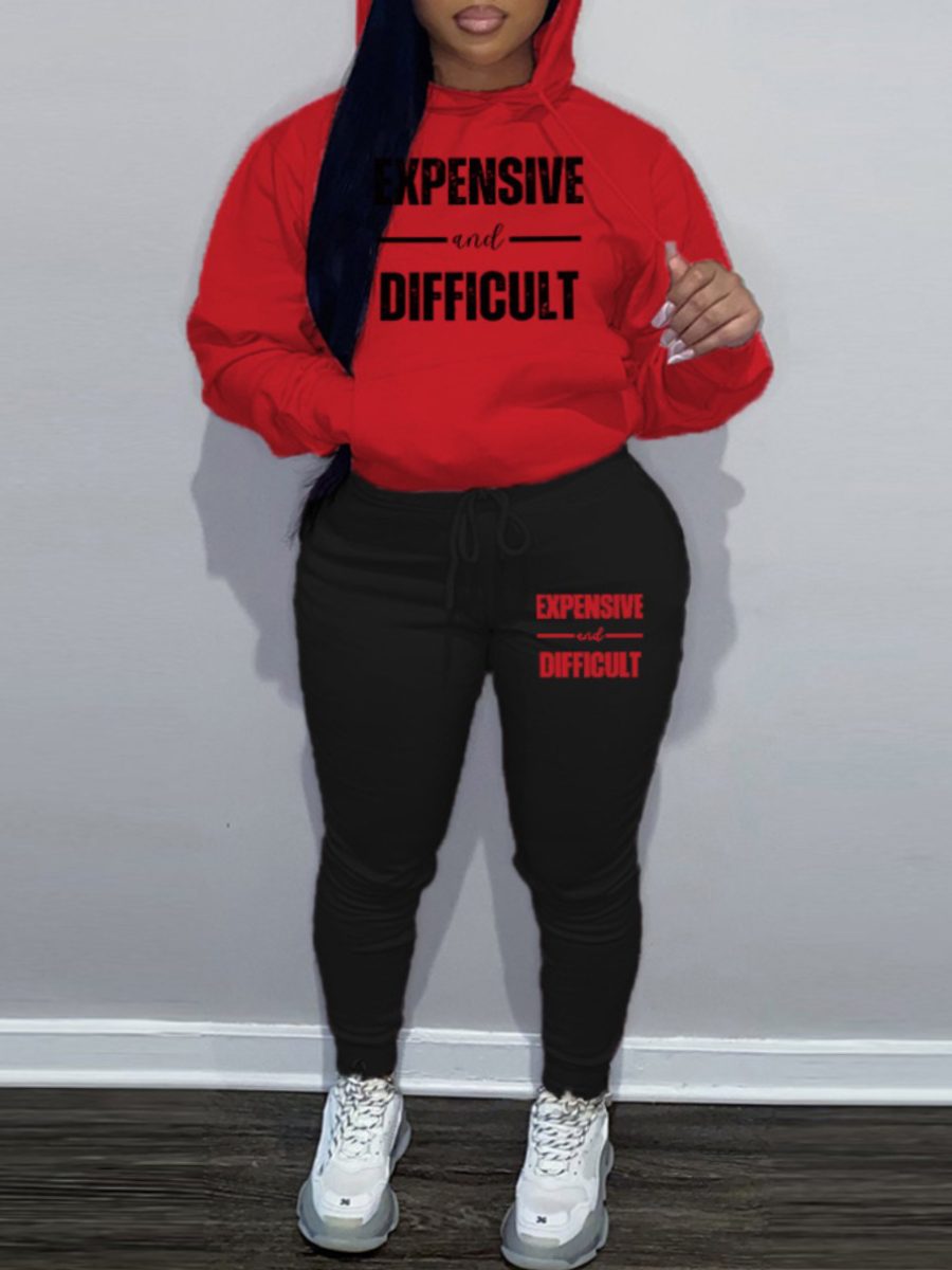 LovelyWholesale Plus Size Letter Print Kangaroo Pocket Tracksuit Set Spring Nine Points Sleeve Casual Hooded Collar  5X Spring Summer 2024