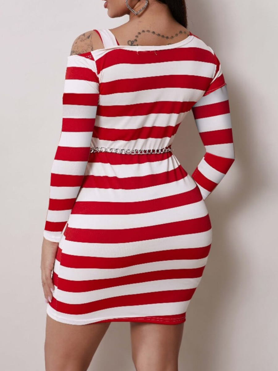 LW Plus Size Inclined Neck Striped Bodycon Dress 3X