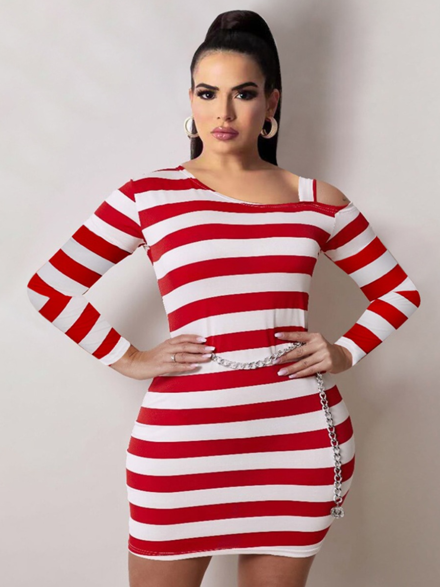 LW Plus Size Inclined Neck Striped Bodycon Dress 3X