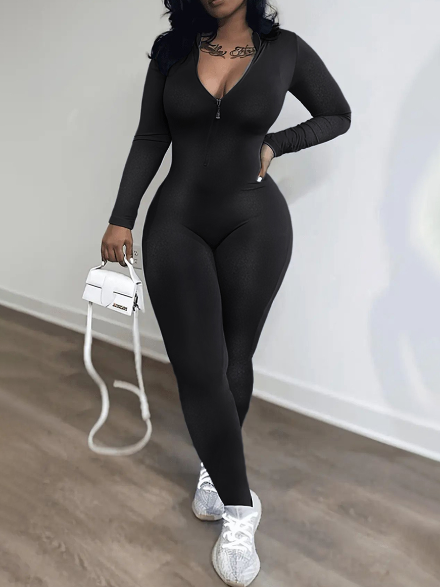 LW Zipper Design Skinny Jumpsuit