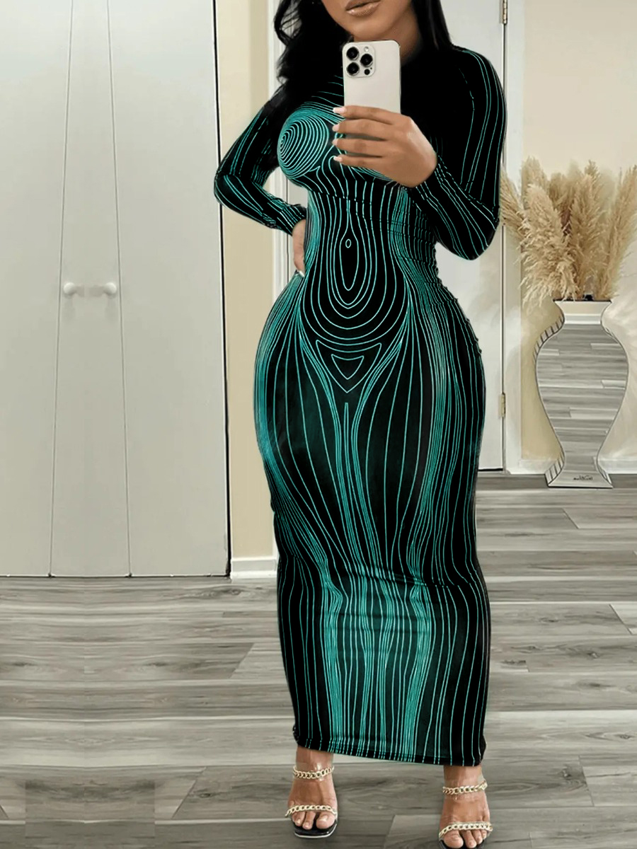 LW Round Neck Striped Bodycon Dress