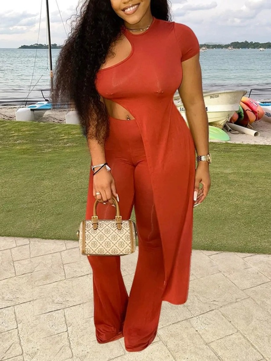 LW Round Neck Cut Out Asymmetrical Pants Set